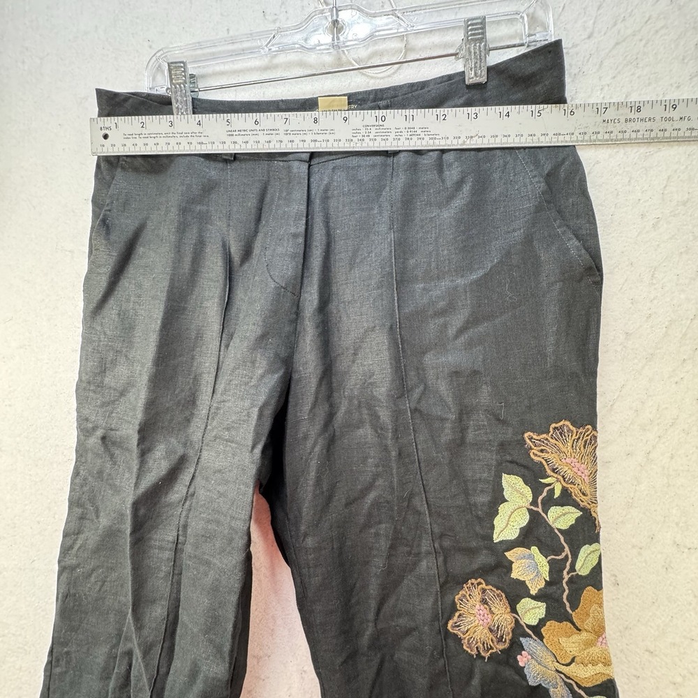 Anna Bui Gallery 100% Linen Embroidered Flare Pants Women's XL Boho Peasant - Picture 7 of 11